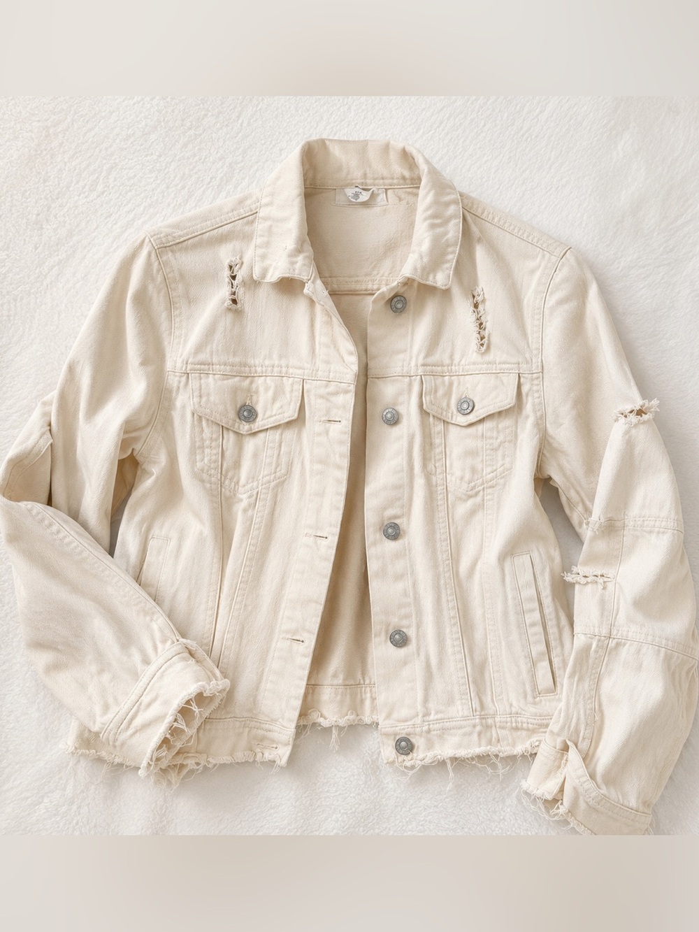 For The Republic Light Tan Distressed Jean Jacket